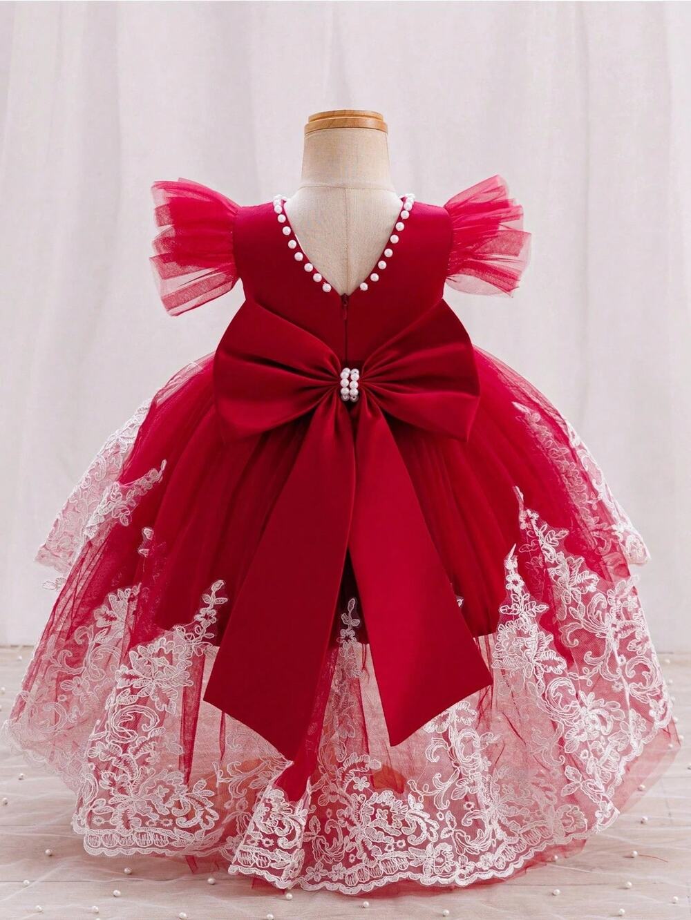 V-Back Mesh Tail Party Baby Dress